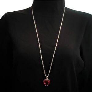 Stunning Ruby Red Glass Heart On 925 Marked Basket Setting